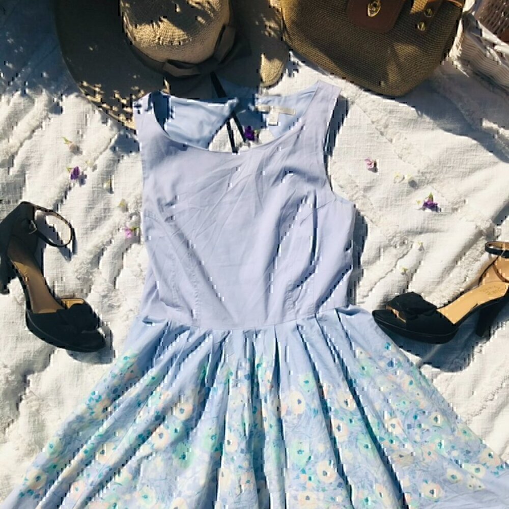 Lauren Conrad Blue White Floral Dress Size 10 Summer - Picture 5 of 6